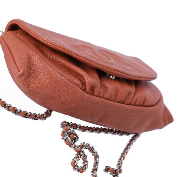 CHANEL Half Moon Flap Crossbody CC Logo Light Brown Caviar Leather - Picture 5 of 8